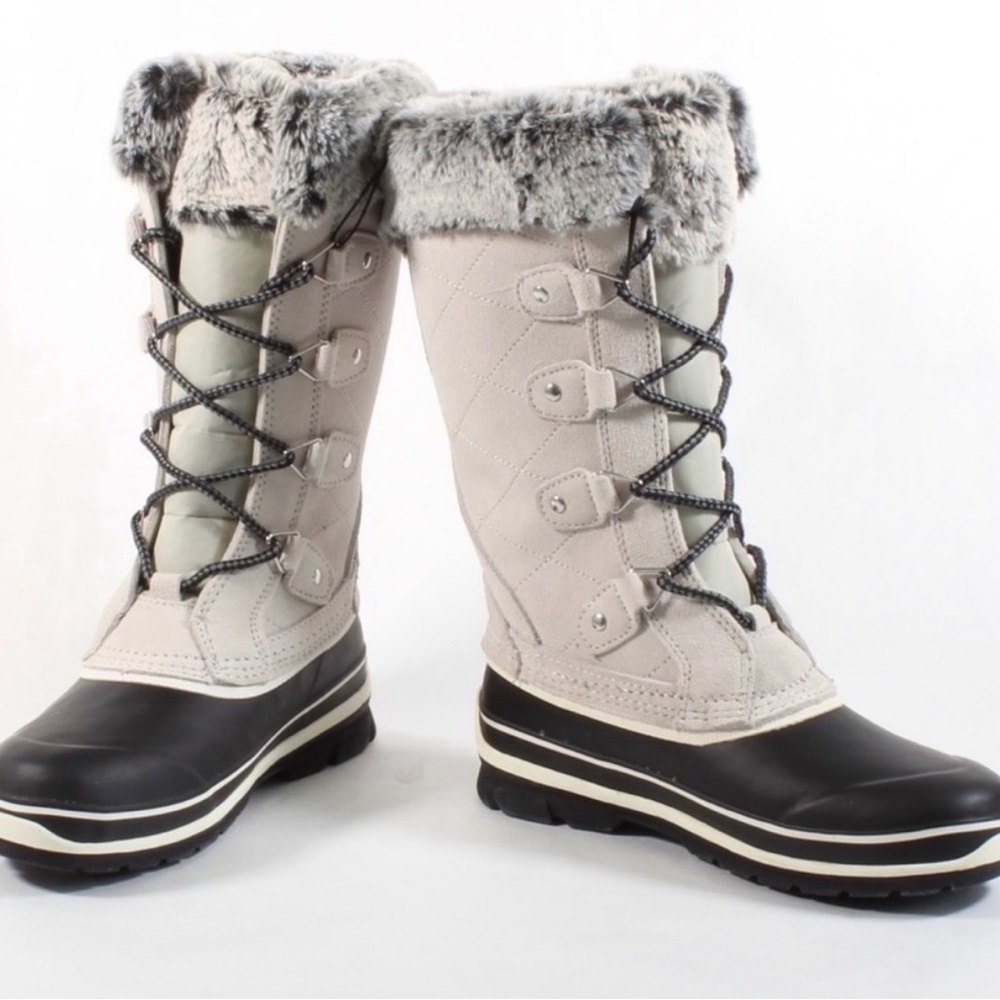 KHOMBU women’s Emily grey black suede lace‎ up winter snow Boots faux fur trim 8
